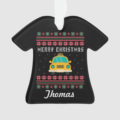 Personalized Taxi Cab Ugly Christmas Sweater Ornament