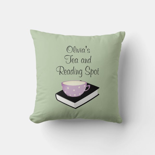 Personalized Tea and Reading Spot Accent Pillow (Front)