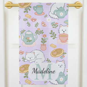 Personalized Tea & Baker Cat Monogram Kitchen Towel