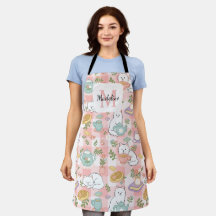 Personalized Tea & Bookish Cats Pink Girl Kitchen