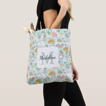 Personalized Tea Bookish Cats Tote Bag Mint Green