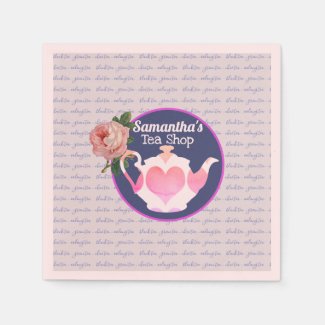Personalized Tea Shop Heart Floral Teapot Napkins