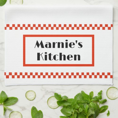 Personalized Tea Towel of black and red on white
