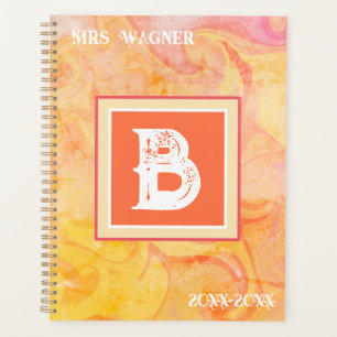 Personalized Teacher Abstract Yellow Pink Modern Planner
