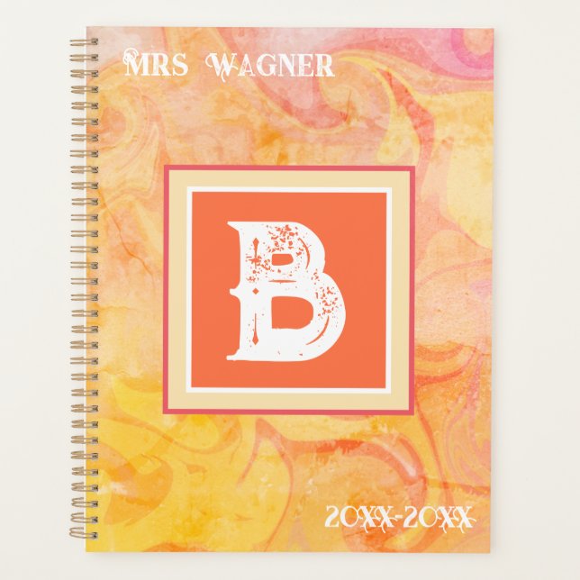 Personalized Teacher Abstract Yellow Pink Modern  Planner (Front)