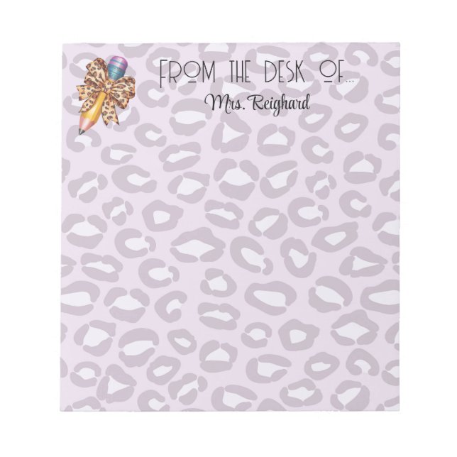 Personalized teacher animal print coquette pencil notepad (Front)