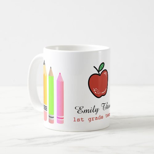 Personalized Teacher Apple And Pencil Custom Name Coffee Mug