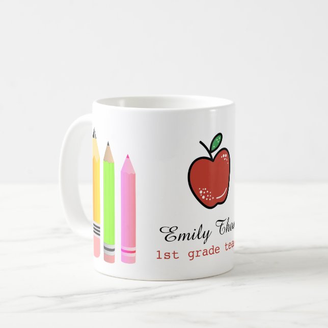 Personalized Teacher Apple And Pencil Custom Name Coffee Mug (Front Left)