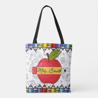 Personalized Teacher Apple Big Heart Tote Bag
