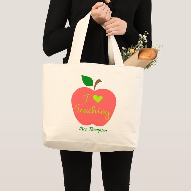 Personalized Teacher Apple Large Tote Bag (Front (Product))