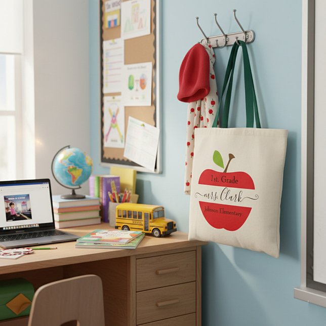 Personalized teacher apple  tote bag (Creator Uploaded)
