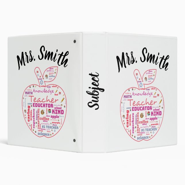 Personalized Teacher Apple Word Art   3 Ring Binder (Background)