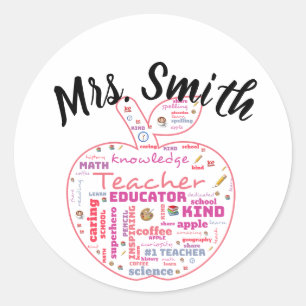 Personalized Teacher Apple Word Art Classic Round Sticker
