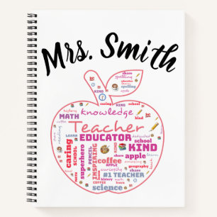Personalized Teacher Apple Word Art  Notebook