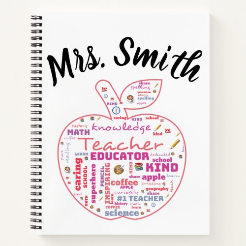 Personalized Teacher Apple Word Art  Notebook