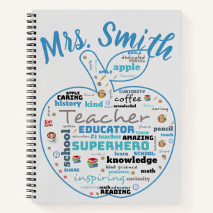 Personalized Teacher Apple Word Art  Notebook