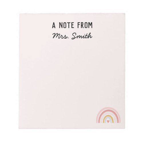 Personalized Teacher Appreaciation Pink Rainbow Notepad