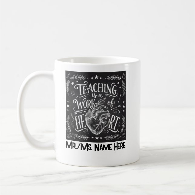 Personalized Teacher Appreciation Chalkboard Heart Coffee Mug (Left)
