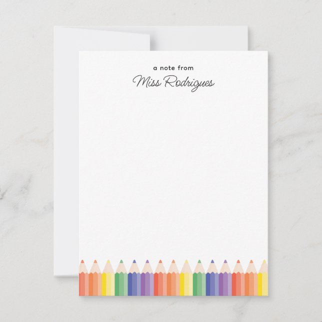Personalized Teacher Appreciation Colorful Rainbow Note Card (Front)