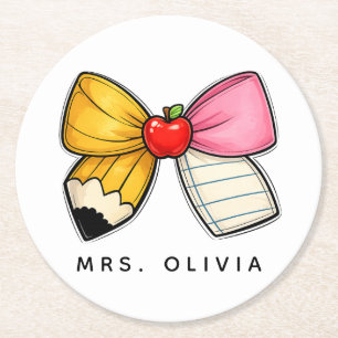 Personalized Teacher Appreciation   Custom Teacher Round Paper Coaster