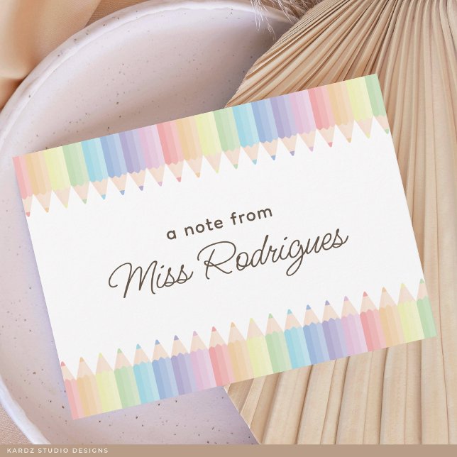 Personalized Teacher Appreciation Pastel Rainbow Note Card (Note card is shown in 4.5 x 6.25 inches. Add your name and choose the size, corner, and paper style.)