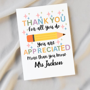 Personalized teacher appreciation thank you card