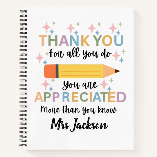 Personalized teacher appreciation thank you  notebook