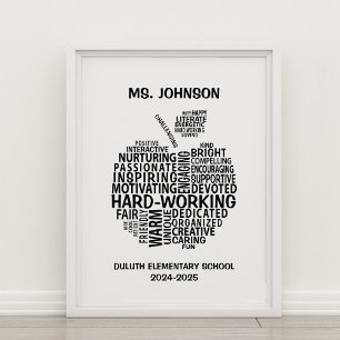 Personalized Teacher Appreciation Typography Apple Poster