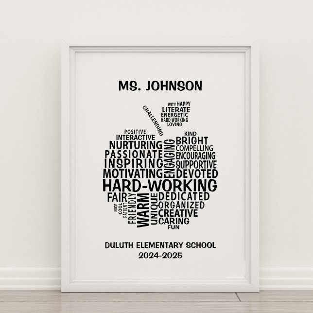 Personalized Teacher Appreciation Typography Apple Poster (Creator Uploaded)