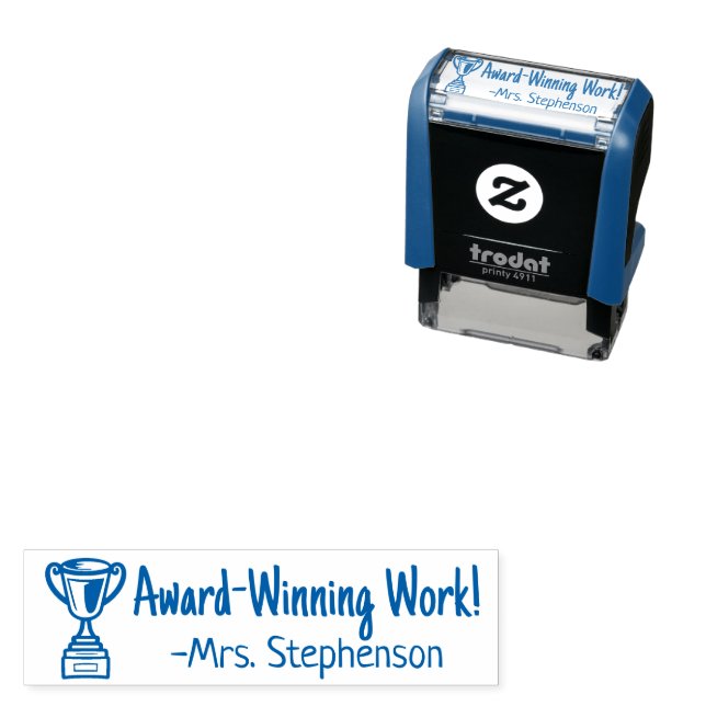 Personalized Teacher Award Winning Work Trophy Self-inking Stamp (In Situ)