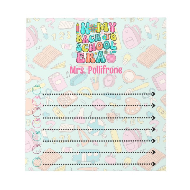 Personalized teacher back to school era to do list notepad (Front)