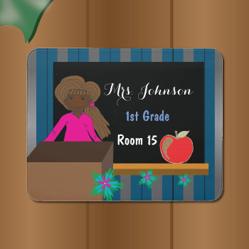 Personalized Teacher Blue Classroom Door Sign by ArianeC at Zazzle