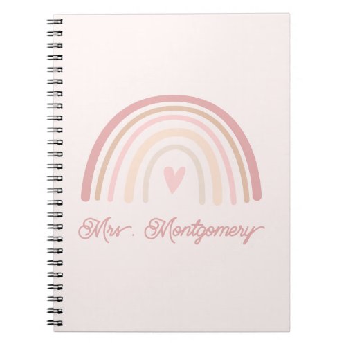 Personalized Teacher Boho Beige Blush Rainbow Notebook