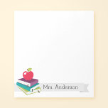 Personalized Teacher Books Apple Notepad<br><div class="desc">A cute personalized teacher notepad design. Design features a stack of colorful books with a red apple on top. Modern and stylish gift perfect for any teacher or school principal.</div>