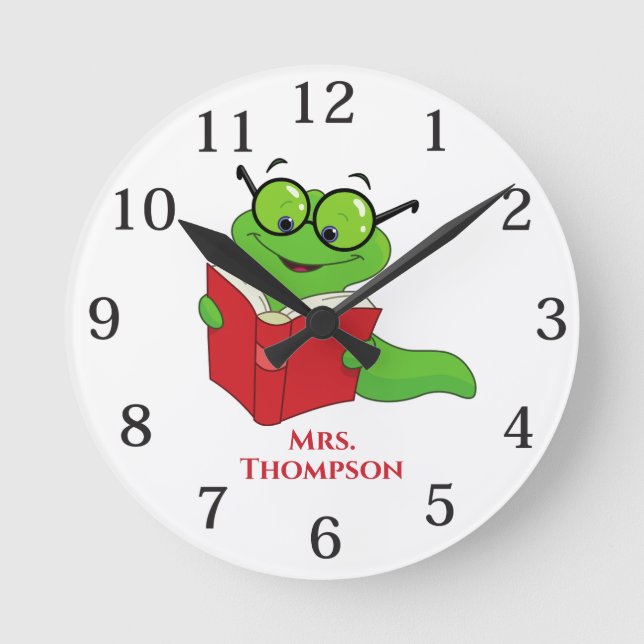 Personalized Teacher Bookworm Round Clock (Front)