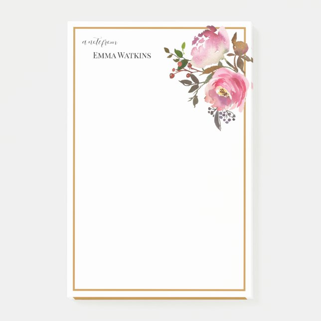 Personalized Teacher Bordered Autumn Roses Post-it Notes (Front)