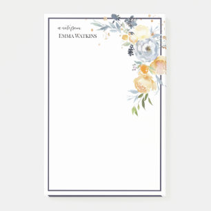 Personalized Teacher Bordered Watercolor Rose Post-it Notes