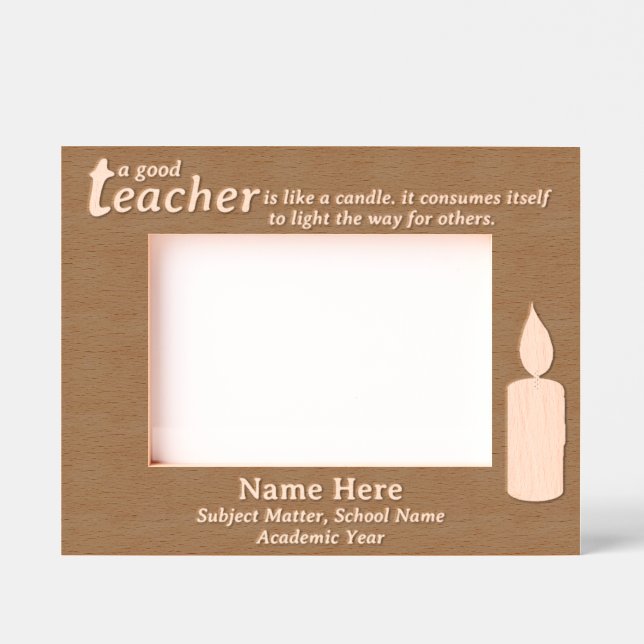 Personalized Teacher Candle Gift, Light on Dark Engraved Frames (Front)