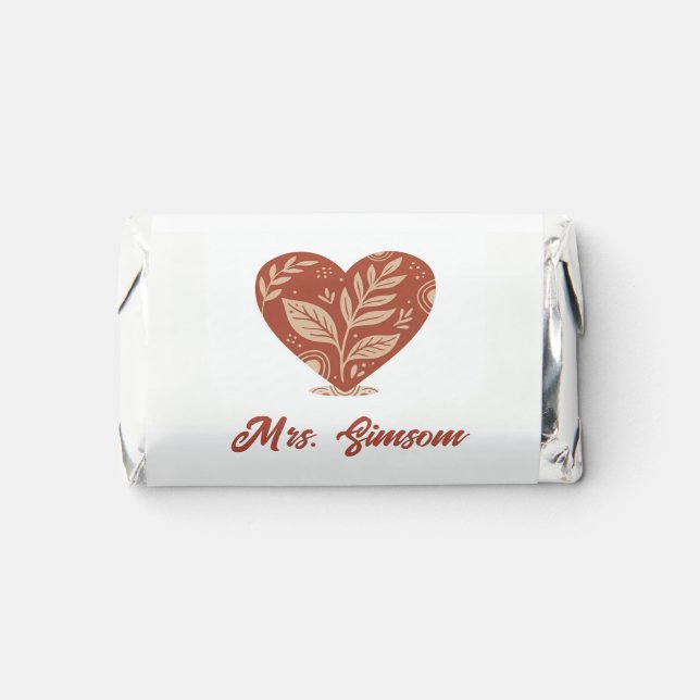 Personalized Teacher Candy Favors – Red Heart (Front)