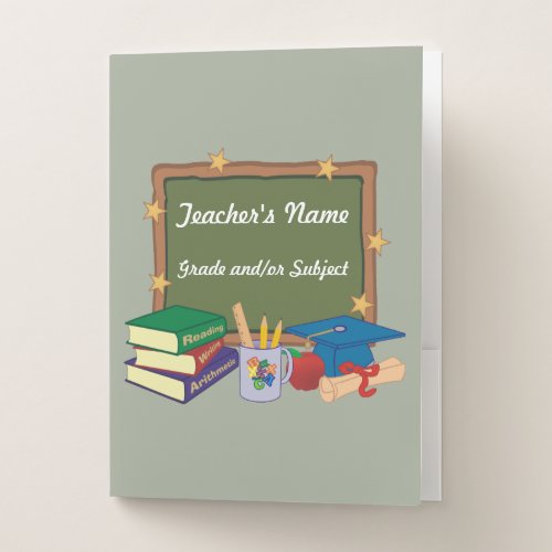 Personalized Teacher Chalkboard Stars Pocket Folder