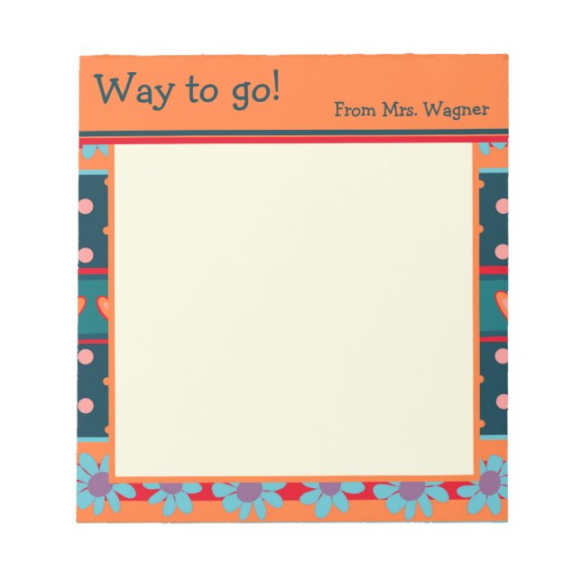 Personalized Teacher Cheerful Pretty Floral Orange Notepad (Front)