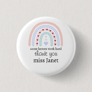 Personalized Teacher Christmas Pink Rainbow Hearts Button