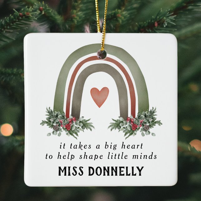 Personalized Teacher Christmas Rainbow Ceramic Ornament (Creator Uploaded)