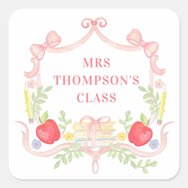 Personalized Teacher | Classroom Crest Square Sticker (Front)