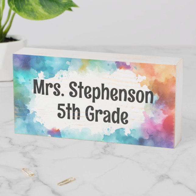 Personalized Teacher Classroom Name Rainbow Art Wooden Box Sign (In Situ Horizontal)