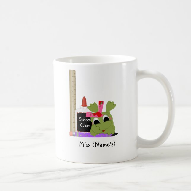 Personalized Teacher Coffee Mug-Cute Frog w/ Ruler Coffee Mug (Right)