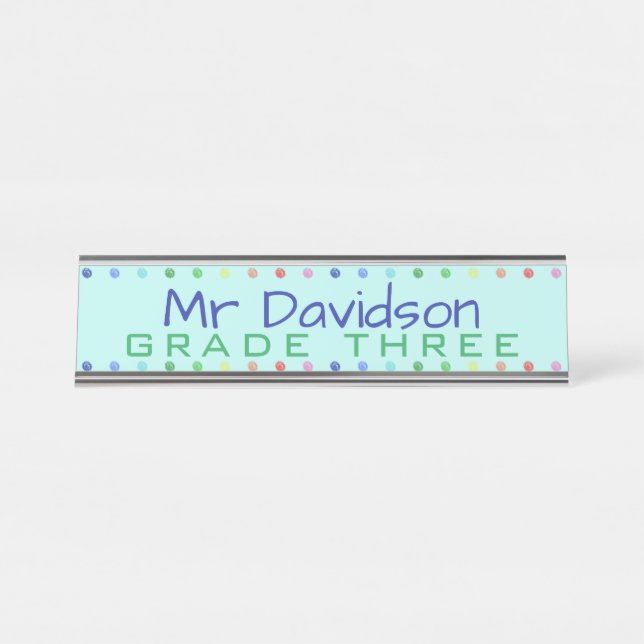 Personalized Teacher Colored Dots Desk Name Plate (Front)