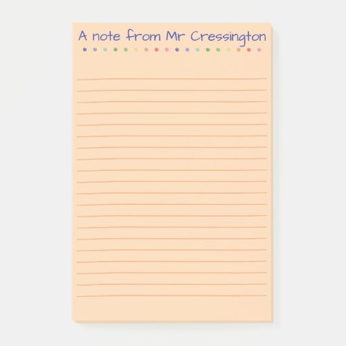 Personalized Teacher Colored Dots Lined Post_it Notes