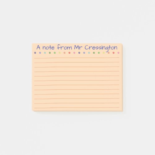 Personalized Teacher Colored Dots Lined Post_it Notes