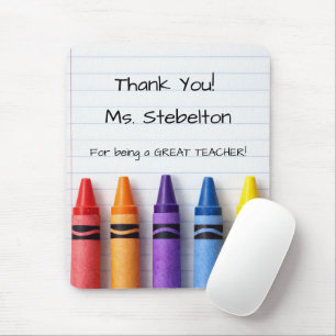 Personalized Teacher Crayon and Paper Mouse Pad
